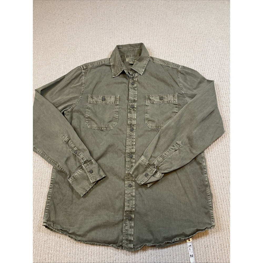 Sun + Stone Mens Medium Long Sleeve Button Down Utility Shirt Army Green